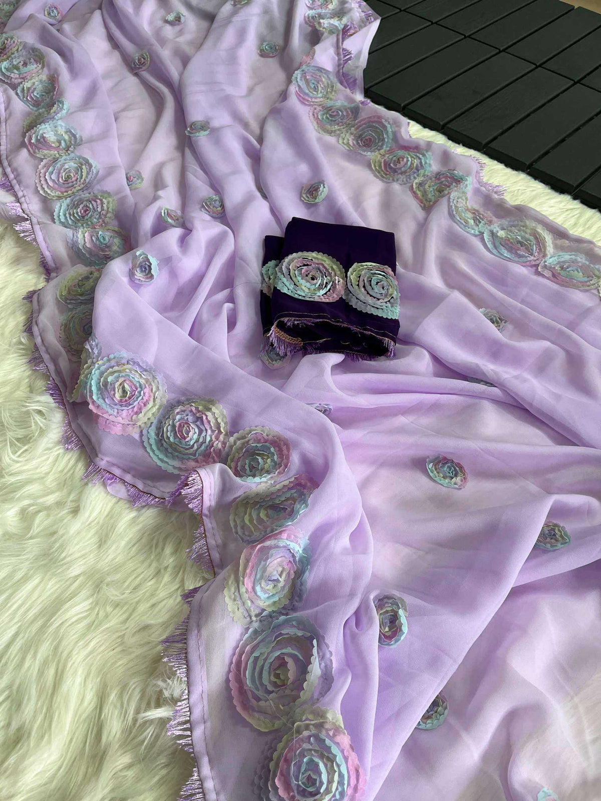 Georgette Party Wear Saree in Lavender