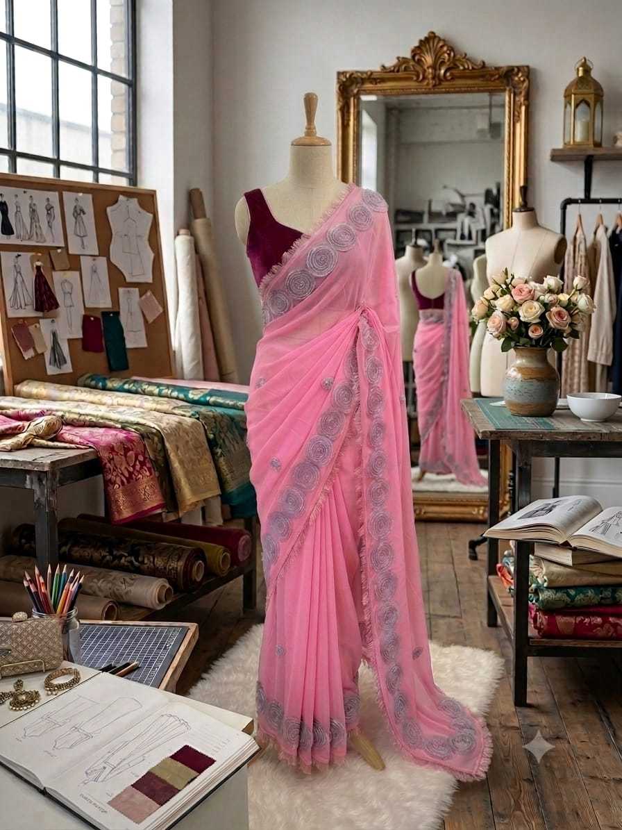 Georgette Party Wear Saree in Lavender