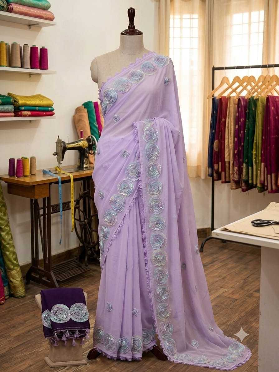 Georgette Party Wear Saree in Lavender