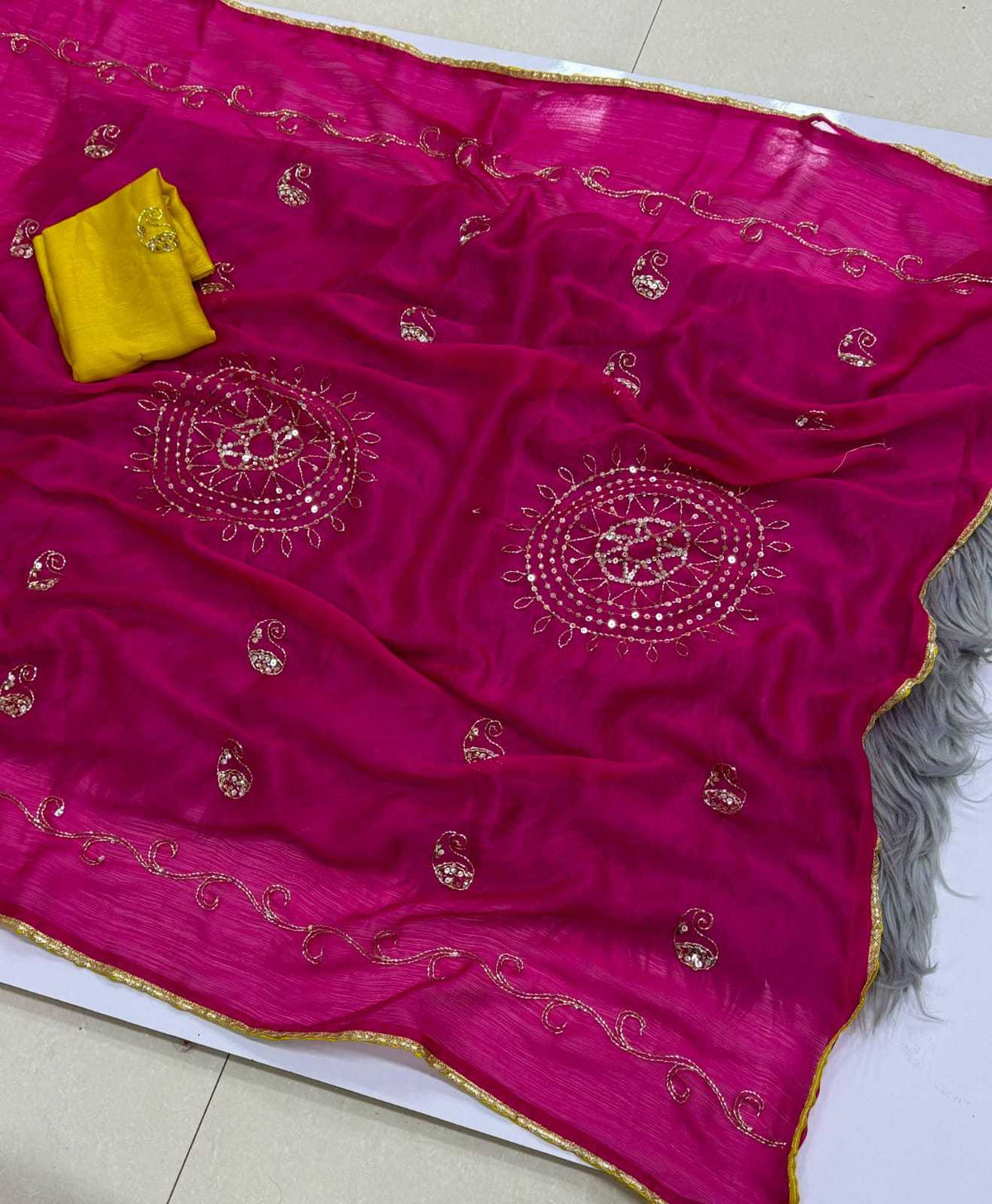 Chiffon Designer Saree in Violet