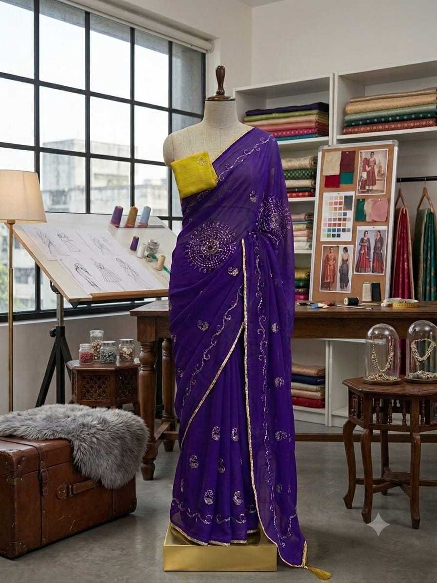 Chiffon Designer Saree in Violet