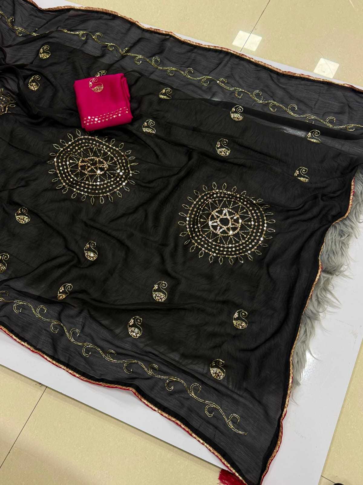 Chiffon Designer Saree in Violet