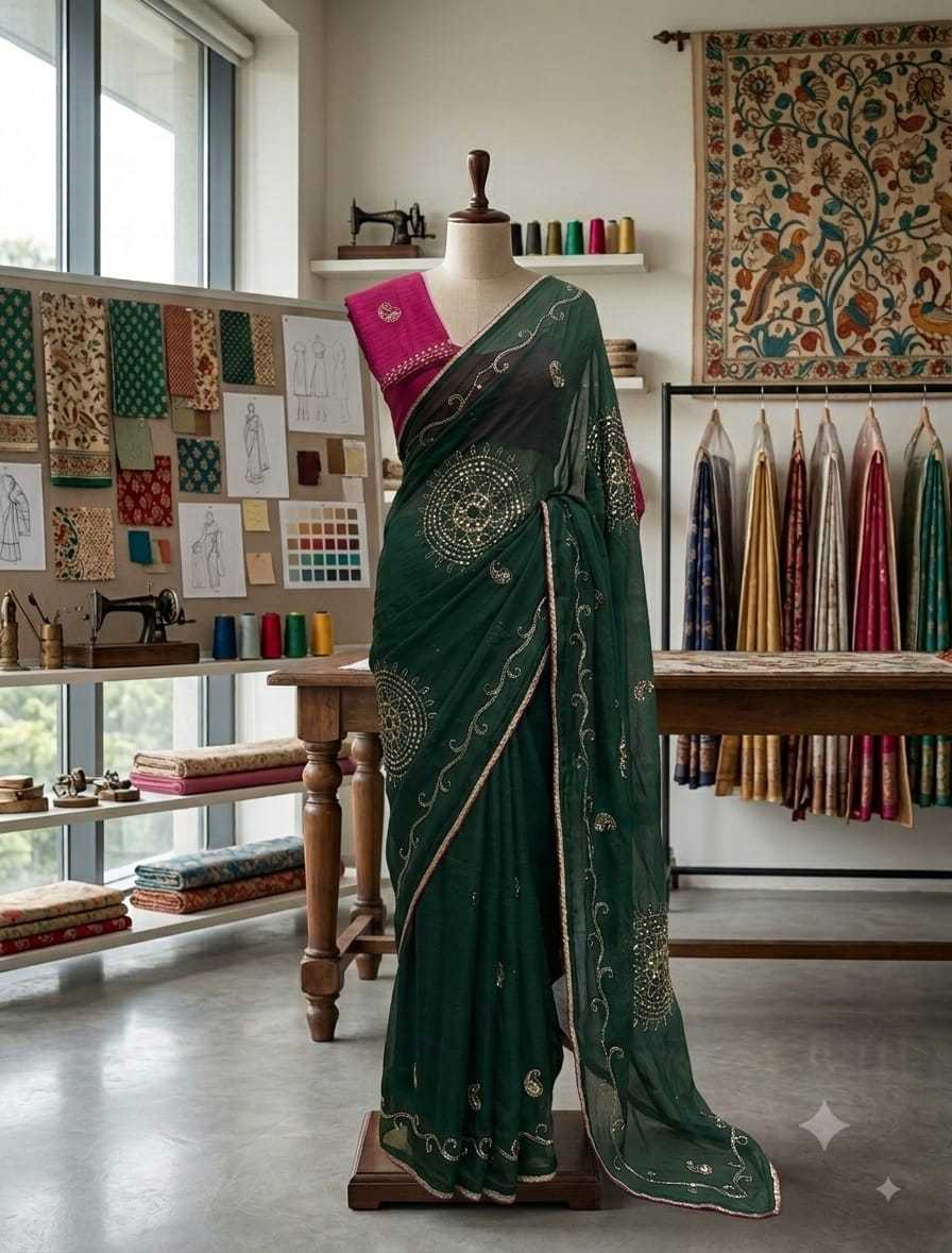 Chiffon Designer Saree in Violet