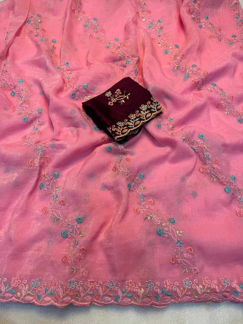 Crunchi Designer Saree in Baby Pink