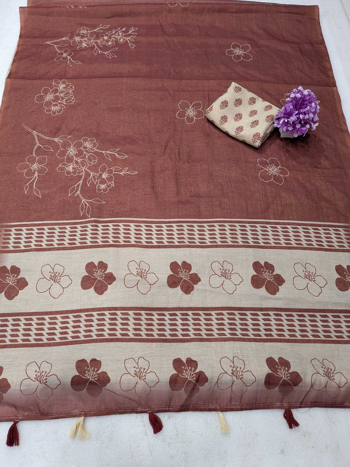 Erode Silk Printed Saree in Brown Bramble