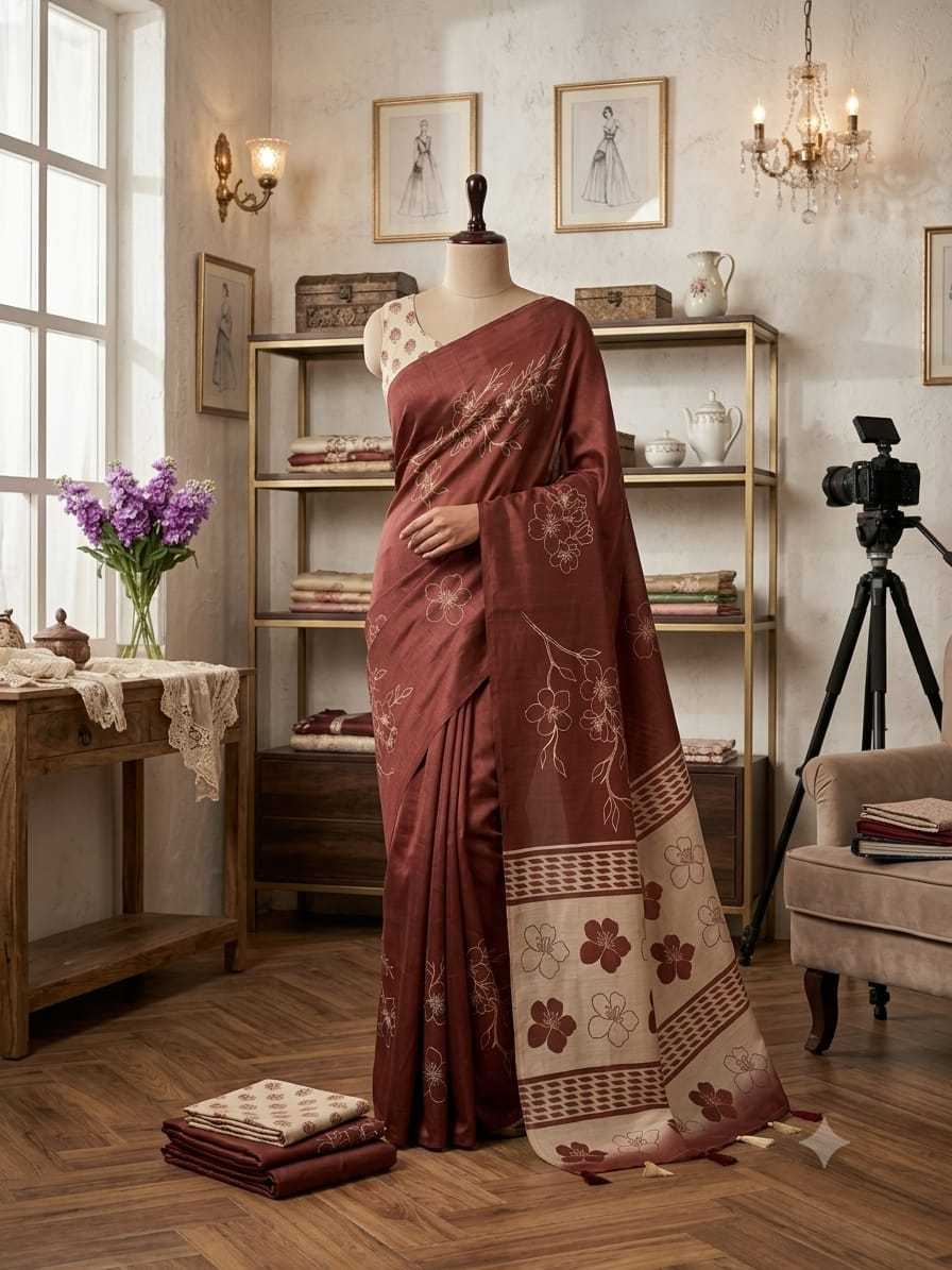 Erode Silk Printed Saree in Brown Bramble