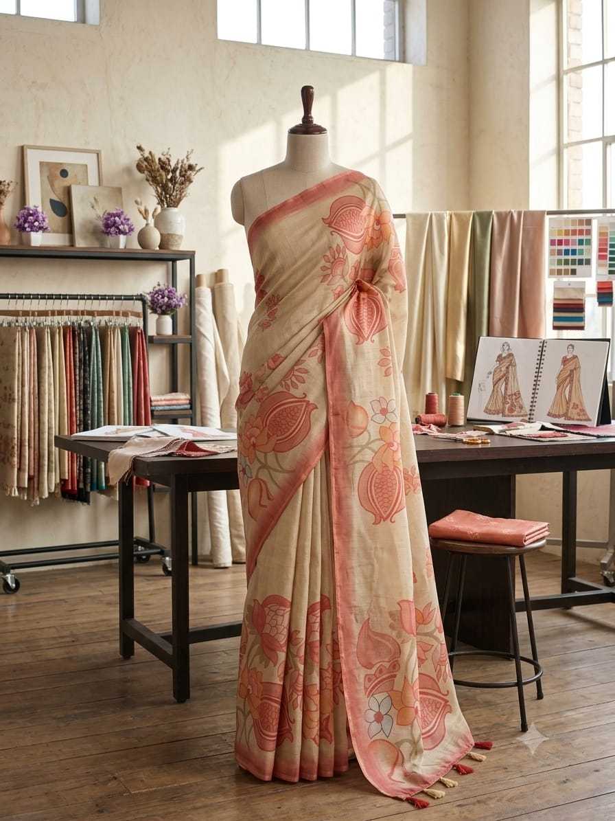 Erode Silk Printed Saree in Brown Bramble