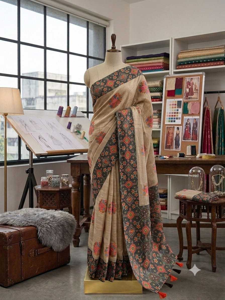 Erode Silk Printed Saree in Brown Bramble