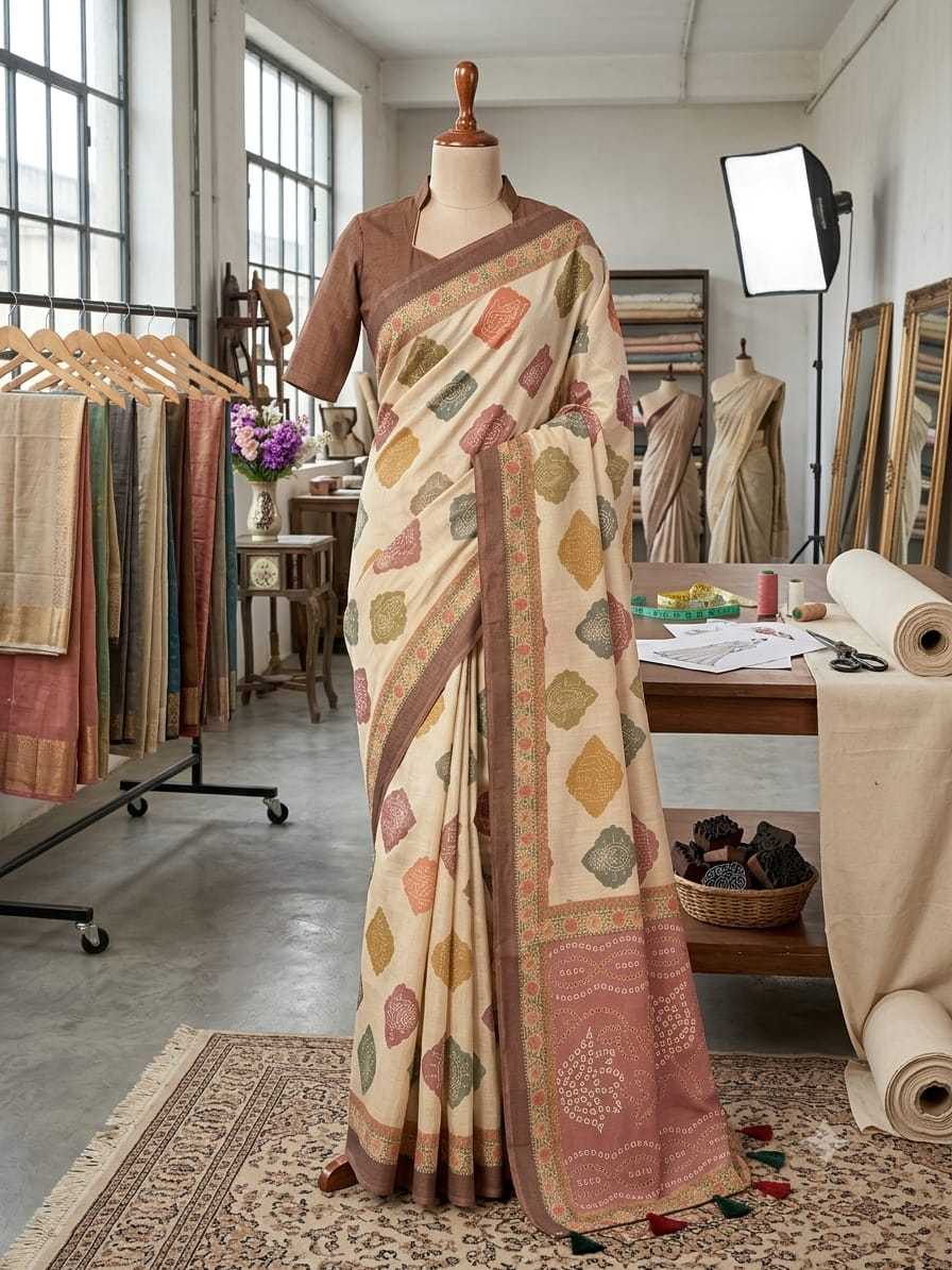 Erode Silk Printed Saree in Brown Bramble