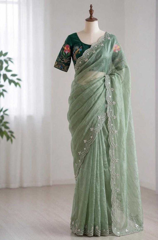 Georgette Designer Saree in Bottle Green
