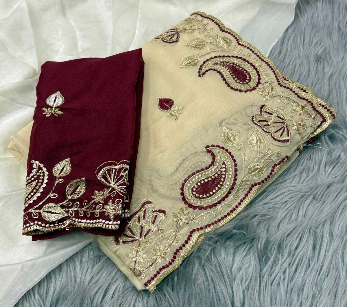 Georgette Designer Saree in Off White