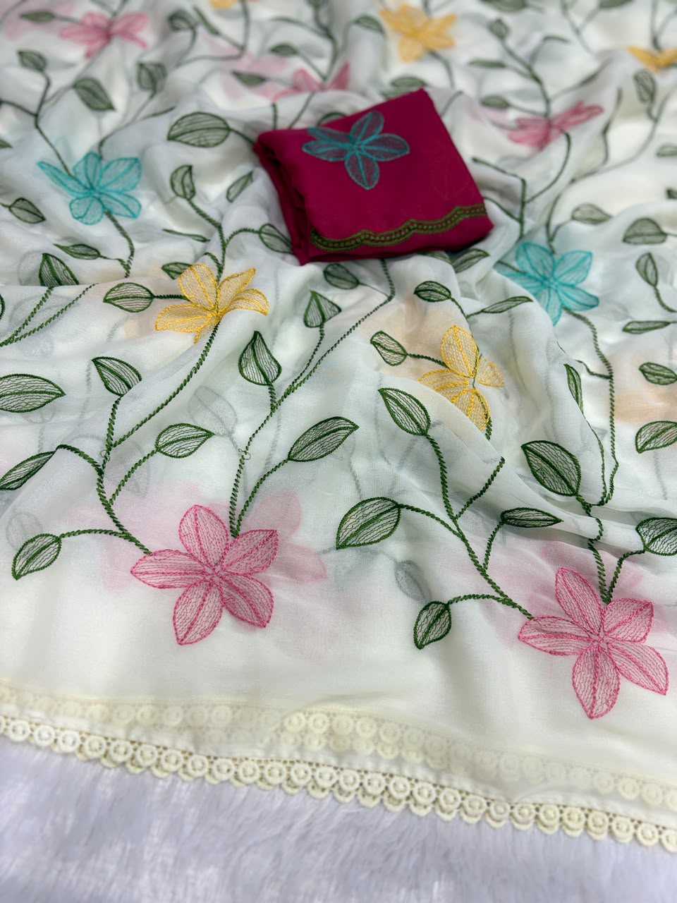 Georgette Designer Saree in White