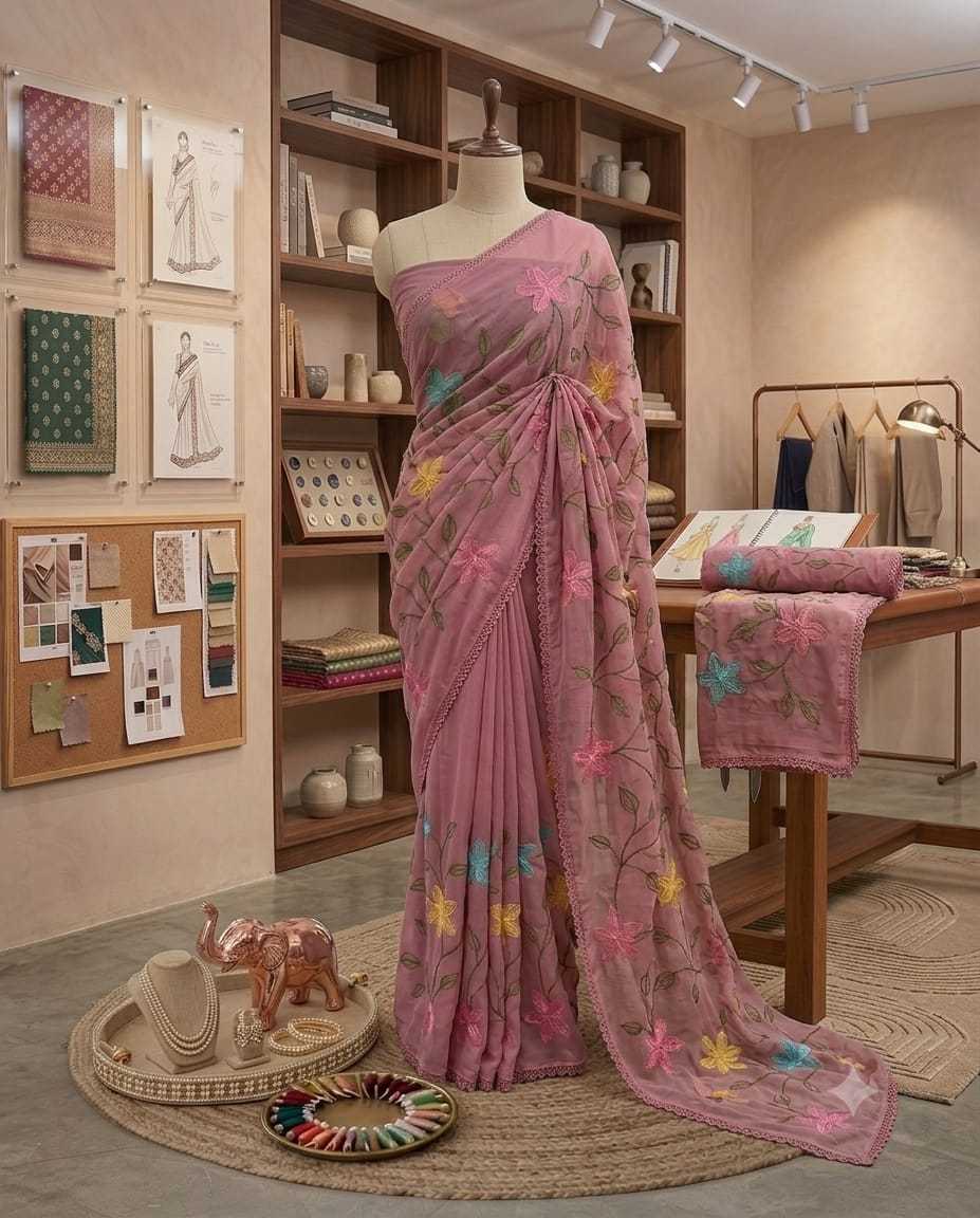 Georgette Designer Saree in White