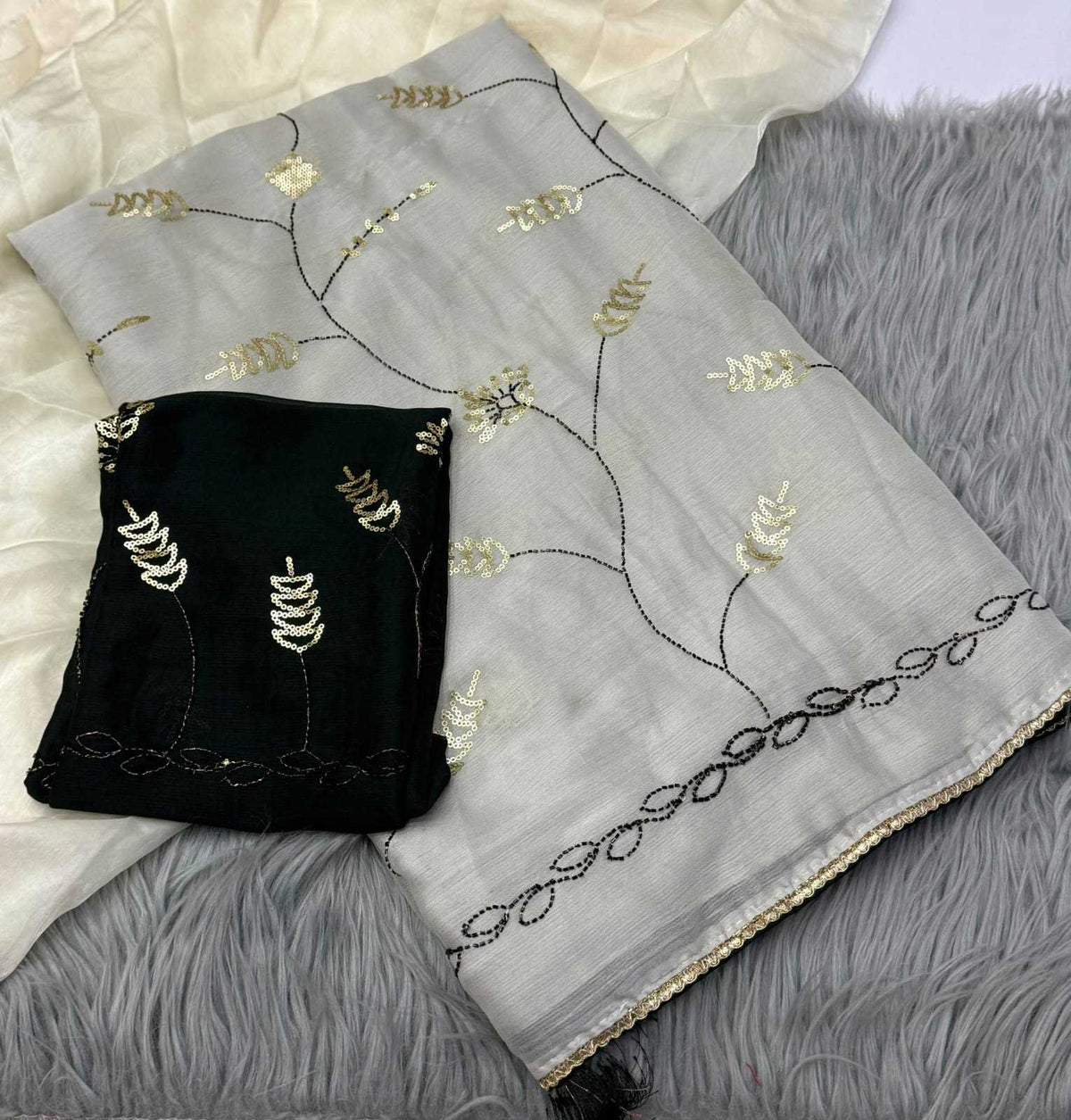 Chiffon Designer Saree in Rani