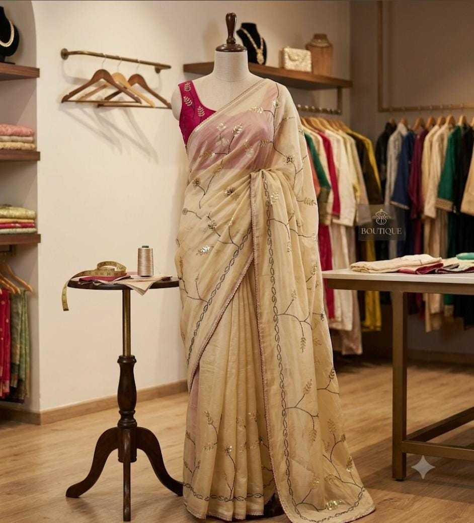Chiffon Designer Saree in Rani