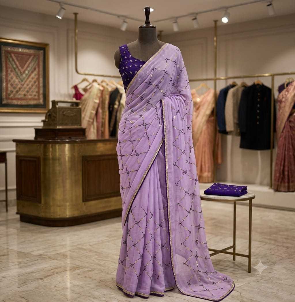 Chiffon Designer Saree in Sky Blue