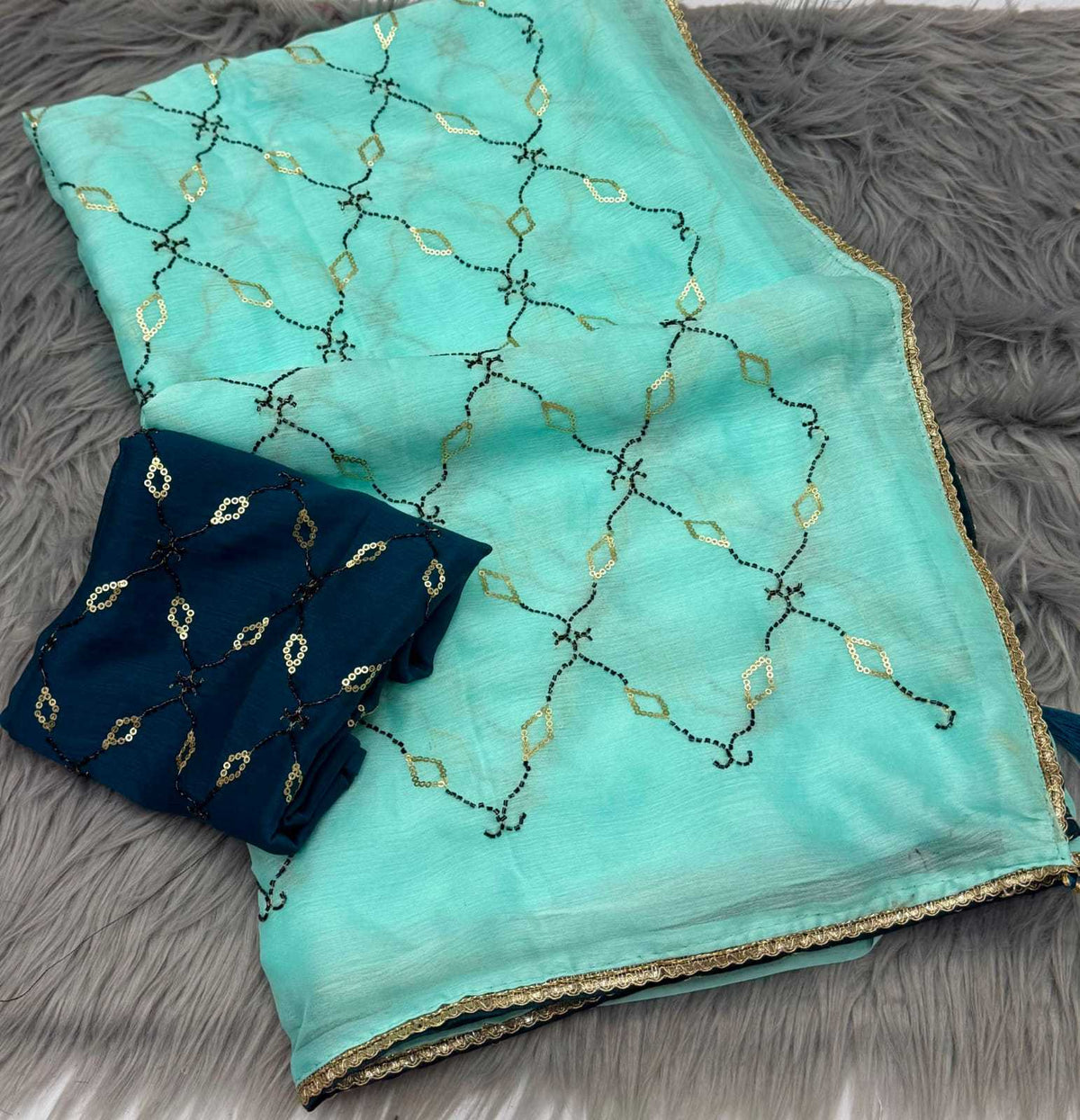 Chiffon Designer Saree in Sky Blue
