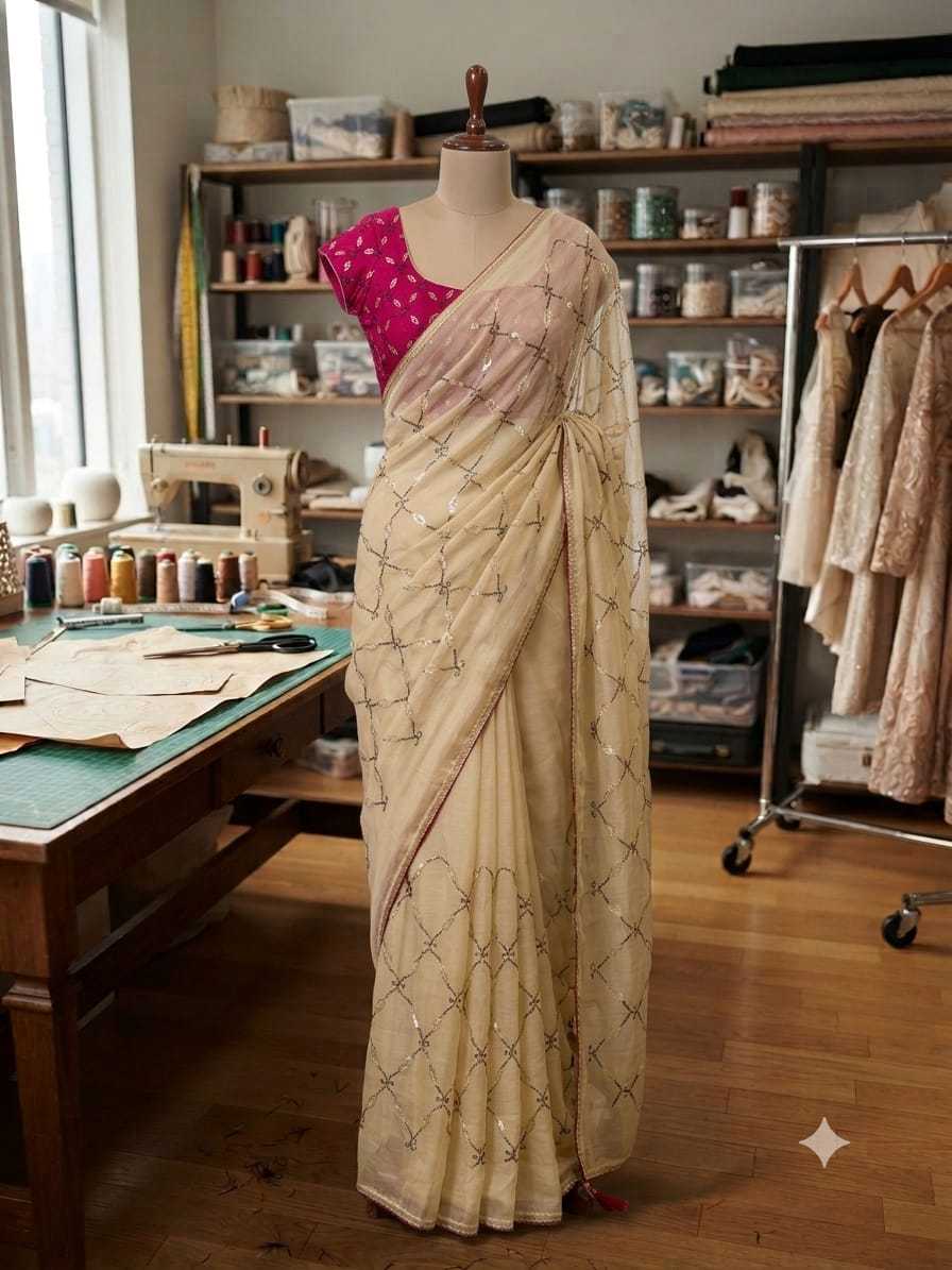Chiffon Designer Saree in Sky Blue