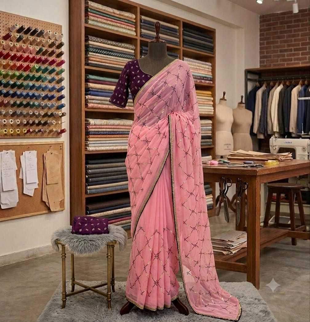Chiffon Designer Saree in Sky Blue