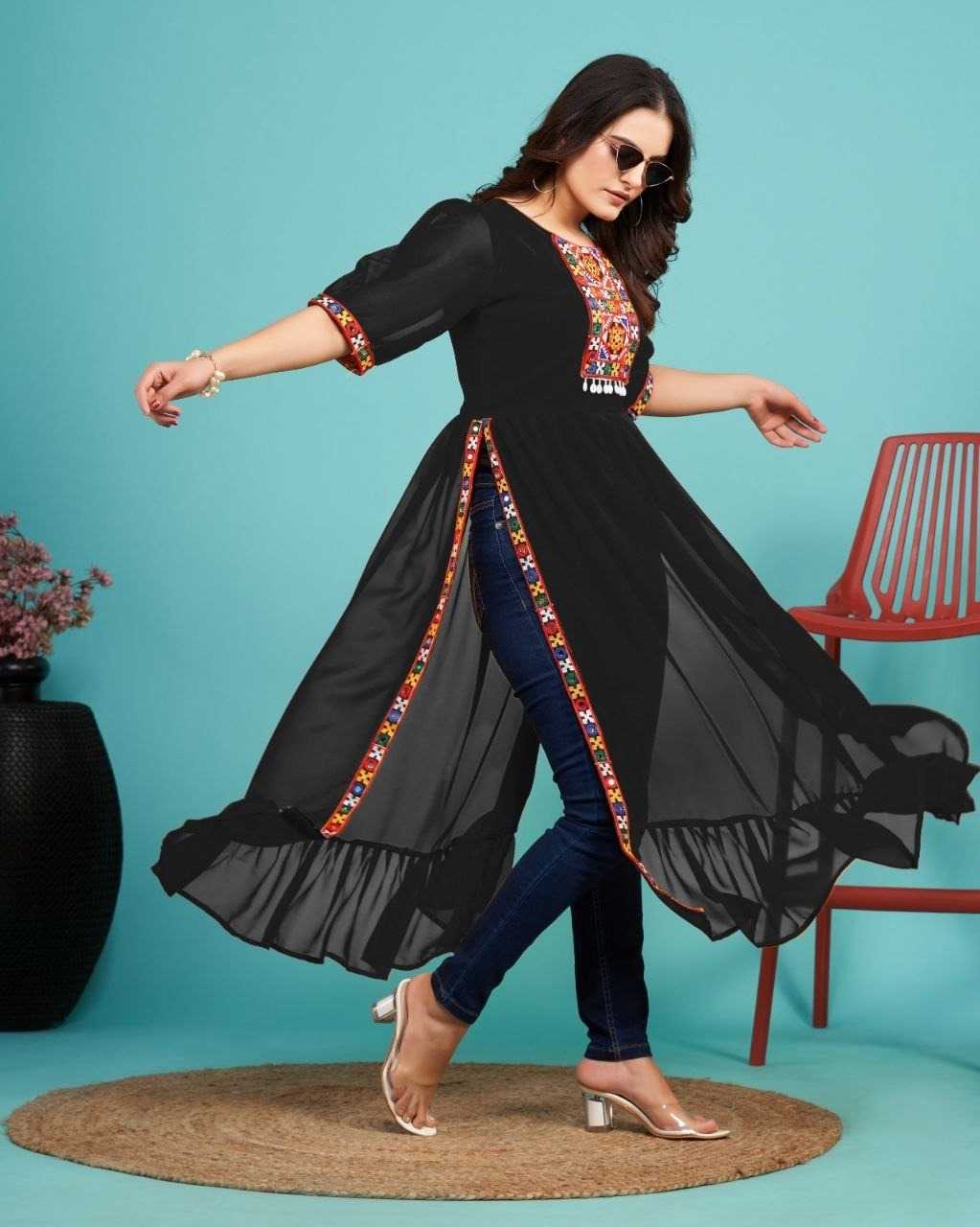 Faux Georgette Designer Kurti in Black