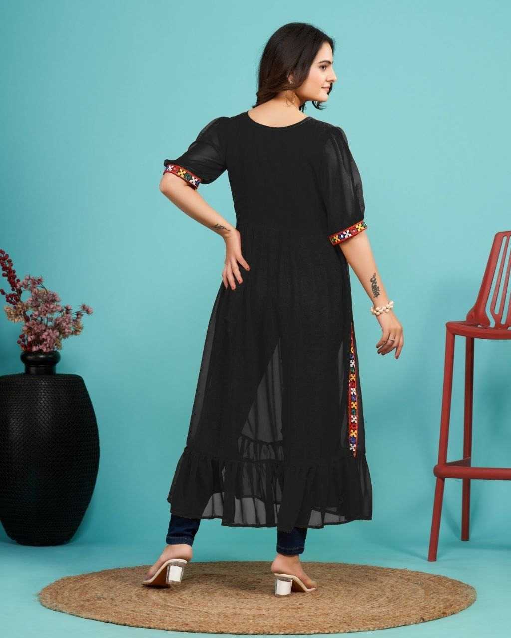 Faux Georgette Party Wear Kurti in Black