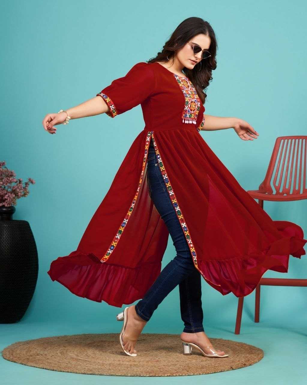 Faux Georgette Party Wear Kurti in Black