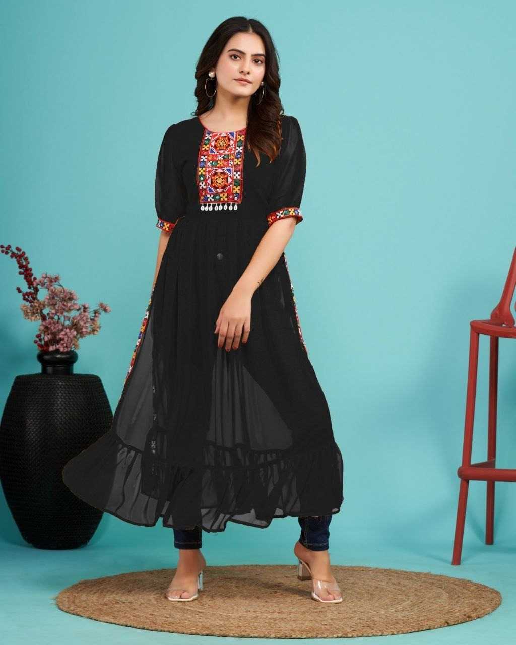 Faux Georgette Party Wear Kurti in Black