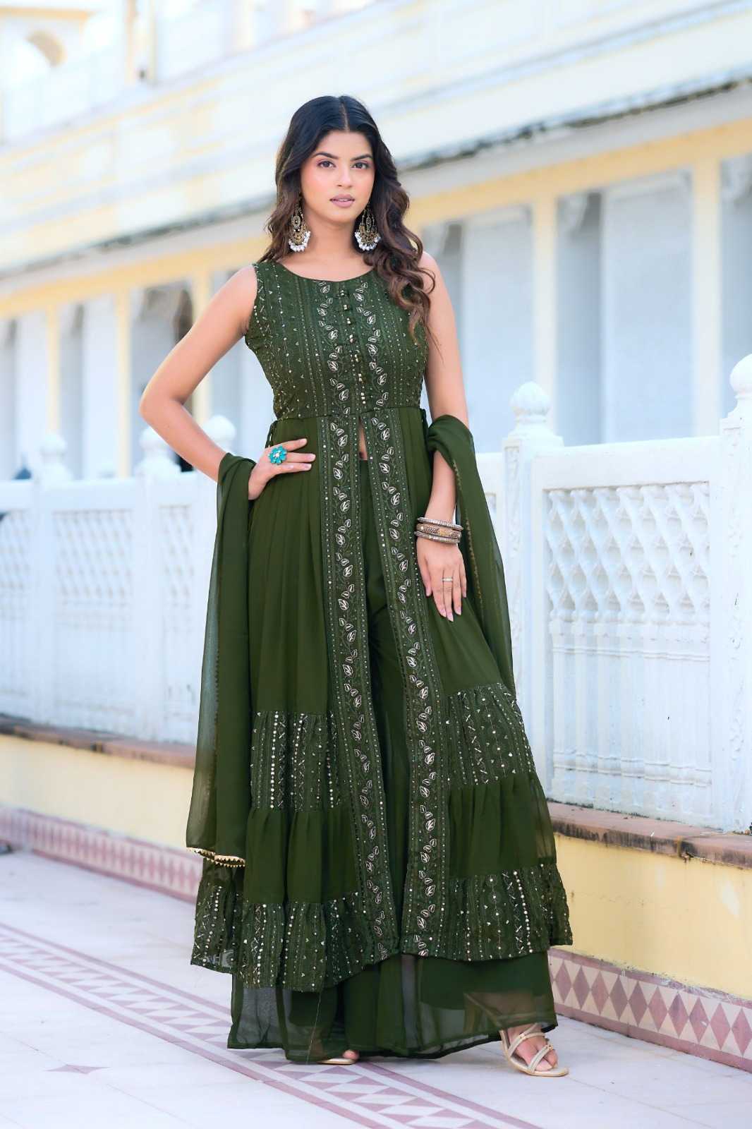 Faux Blooming Embroidery Suit