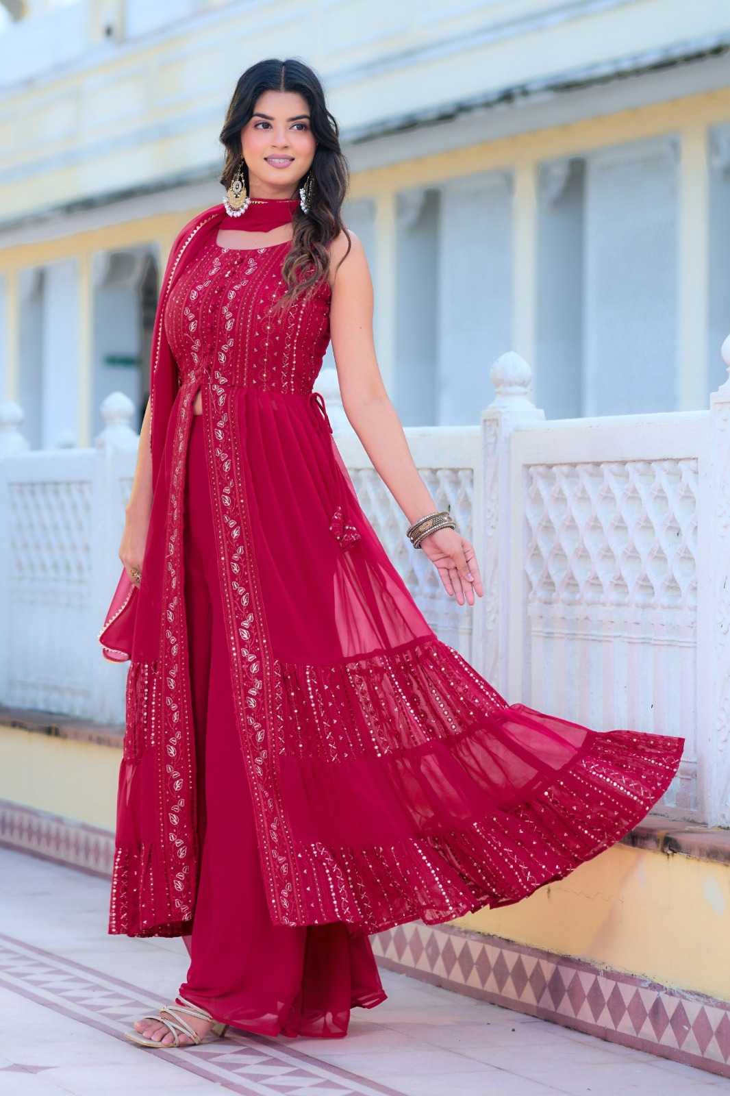 Faux Blooming Embroidery Suit