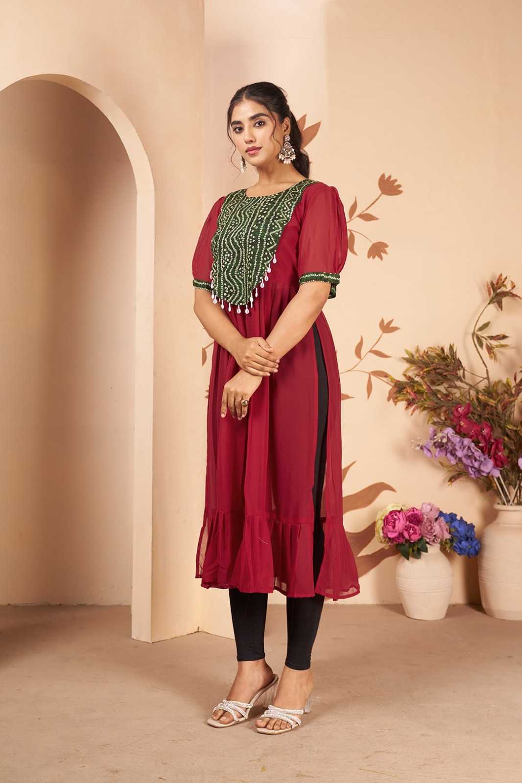 Georgette Designer Kurti in Rani