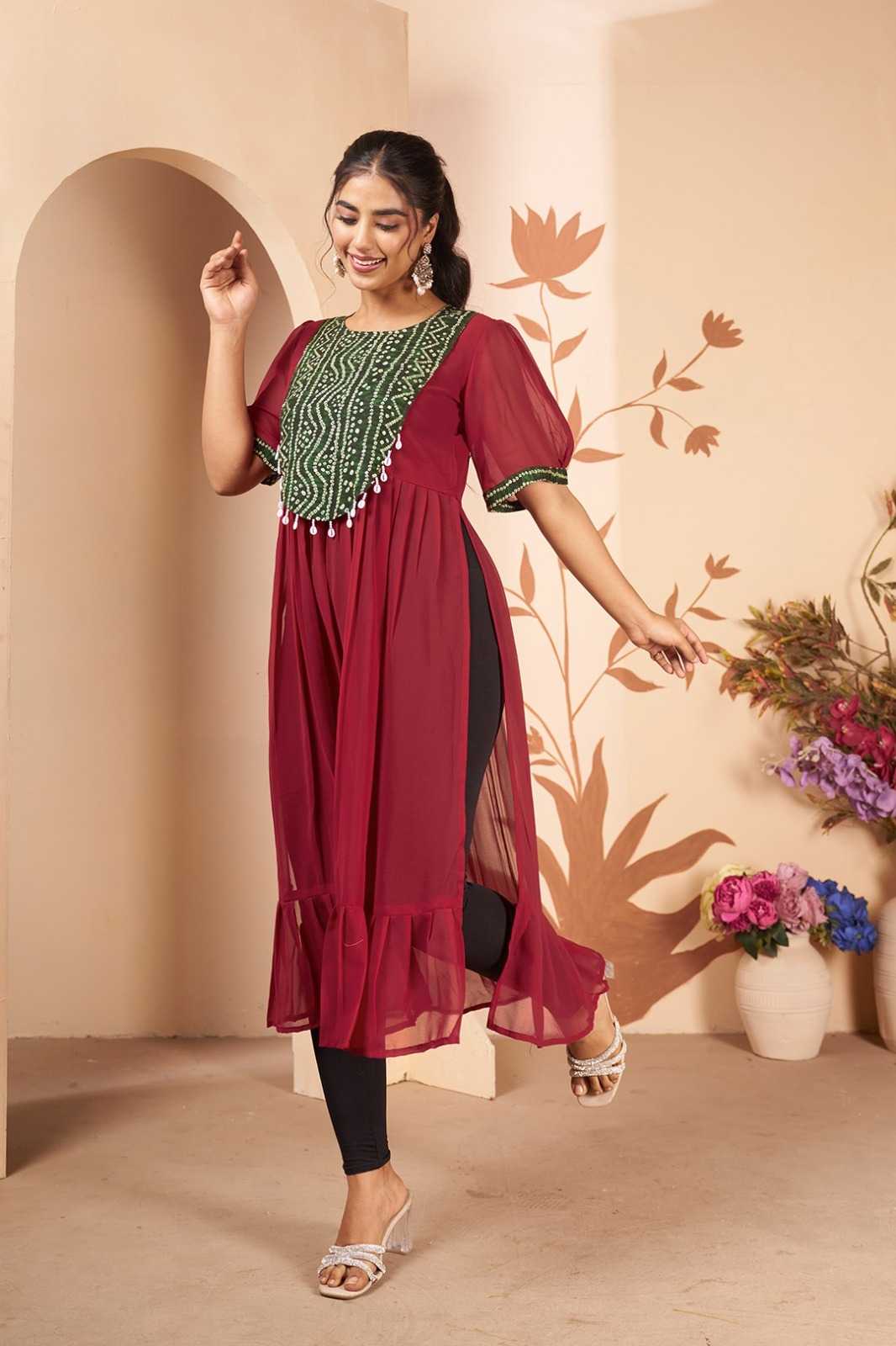 Georgette Designer Kurti in Rani