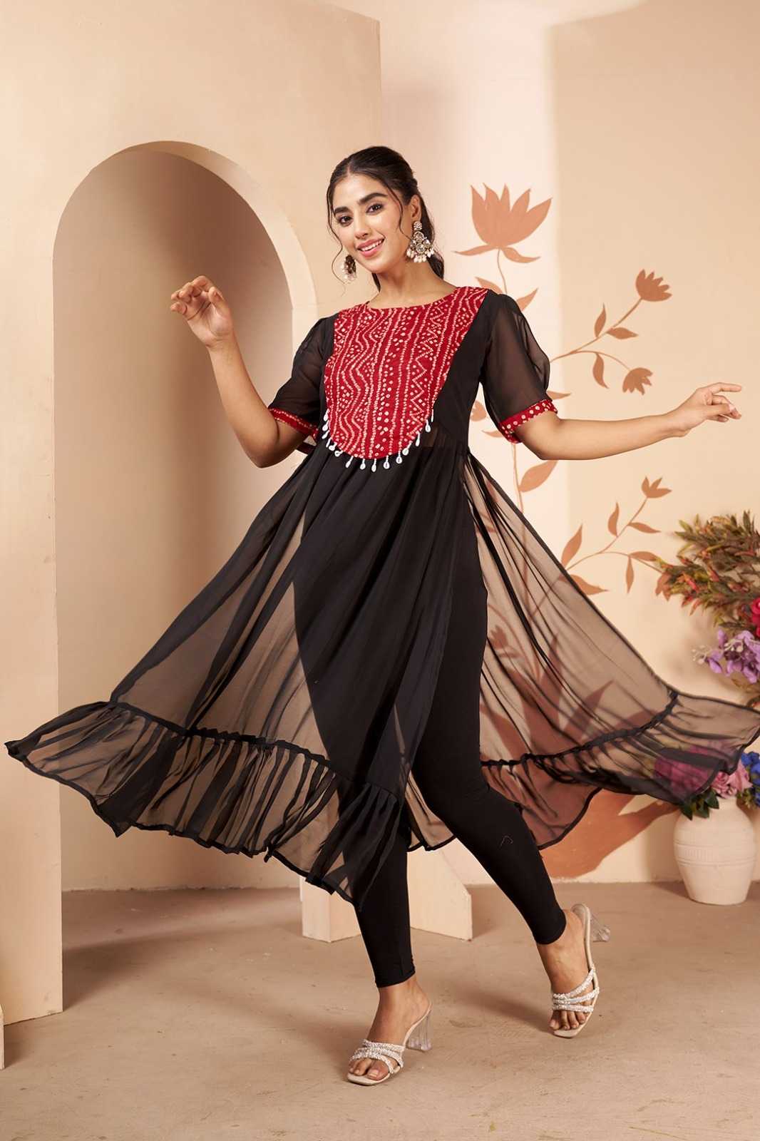 Georgette Designer Kurti in Rani