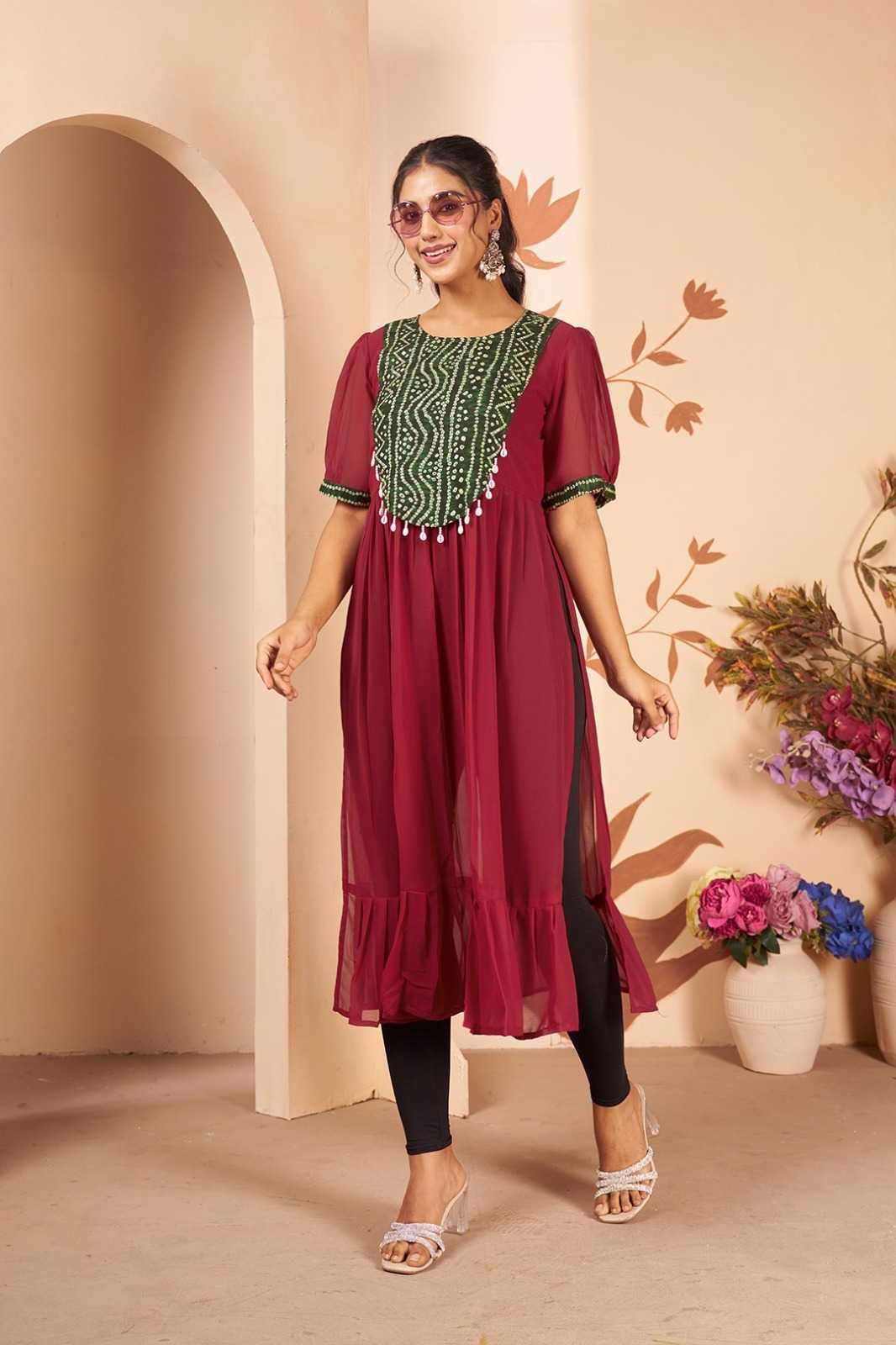 Georgette Designer Kurti in Rani