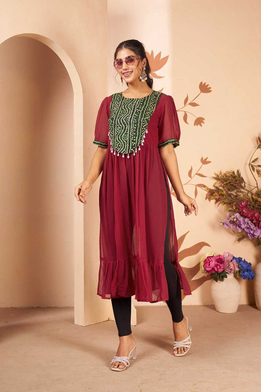 Georgette Designer Kurti in Rani