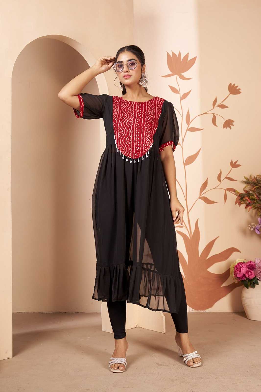 Georgette Designer Kurti in Rani