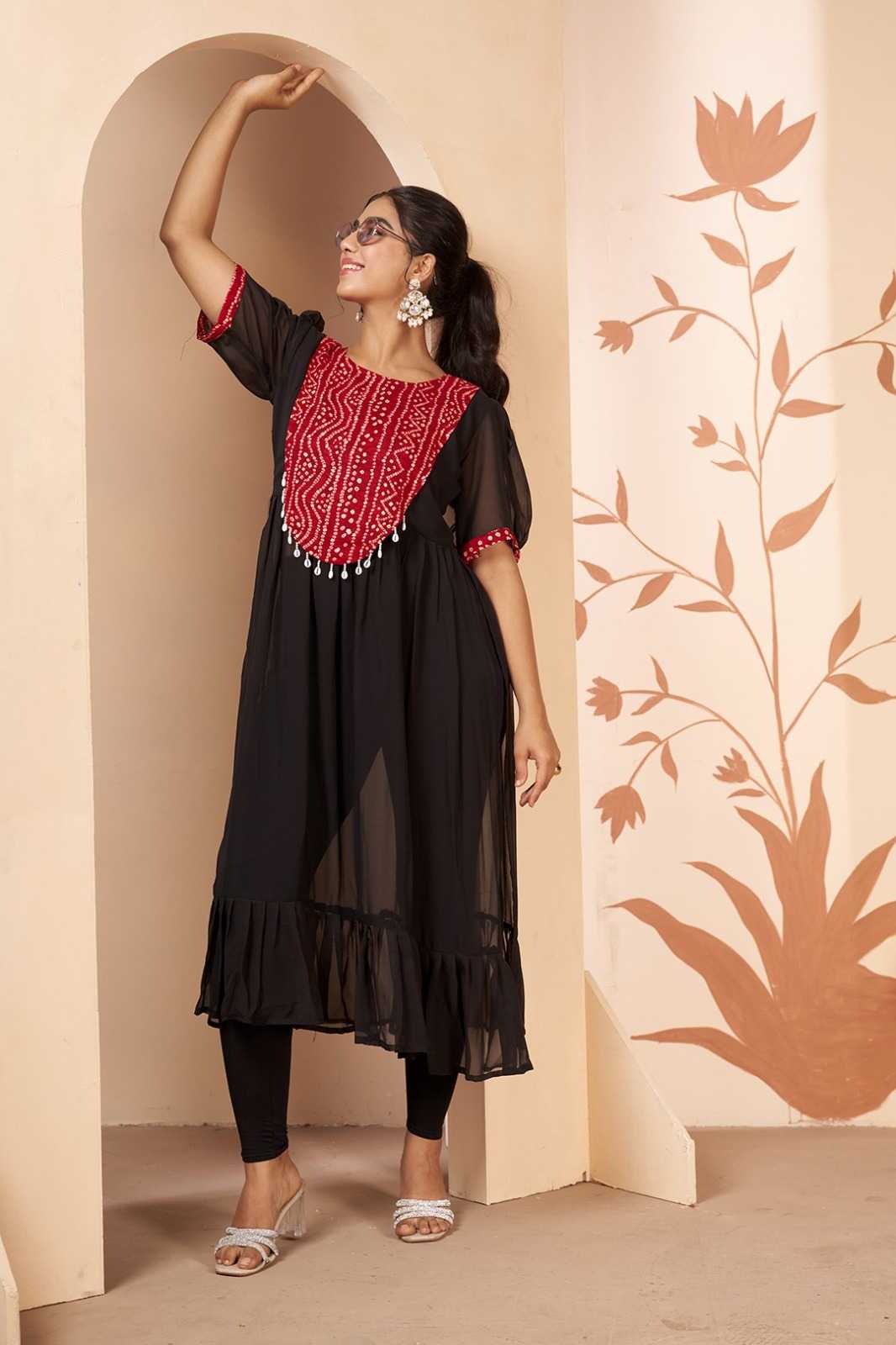 Georgette Designer Kurti in Rani
