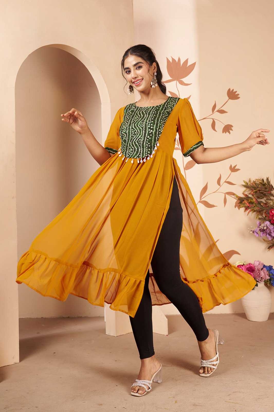 Georgette Designer Kurti in Rani