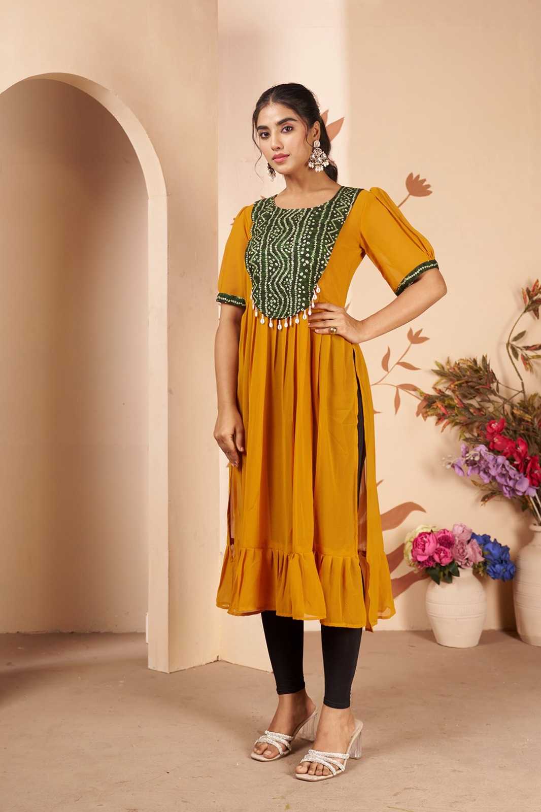 Georgette Designer Kurti in Rani