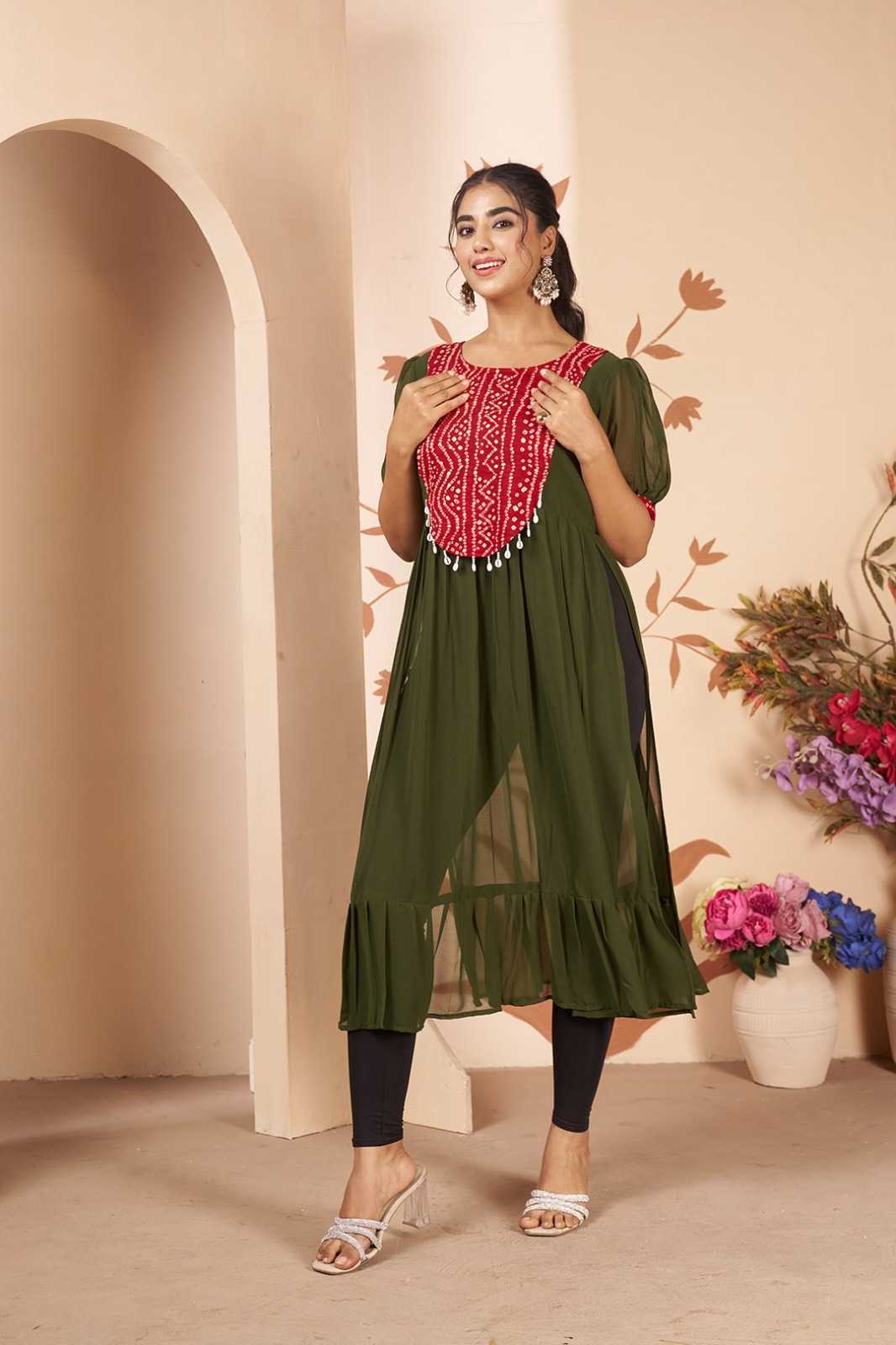 Georgette Designer Kurti in Rani