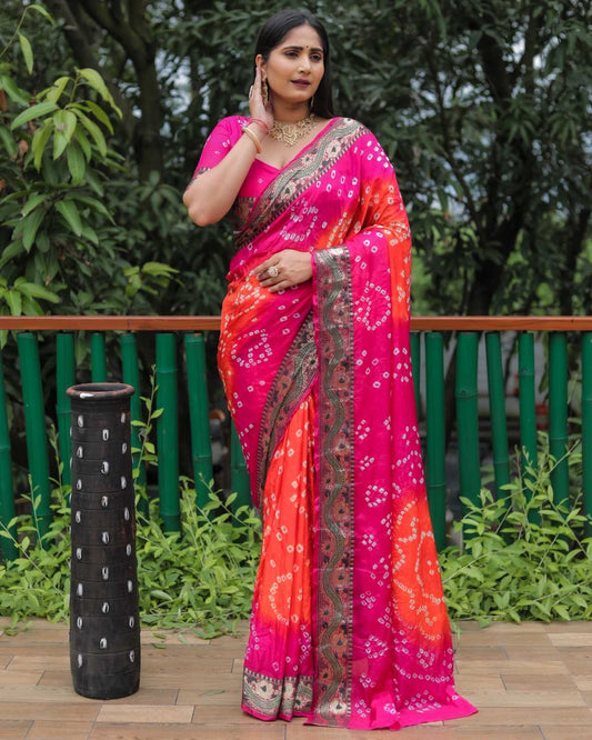 Rangoli Pure Silk Bandhani Bandhej Saree