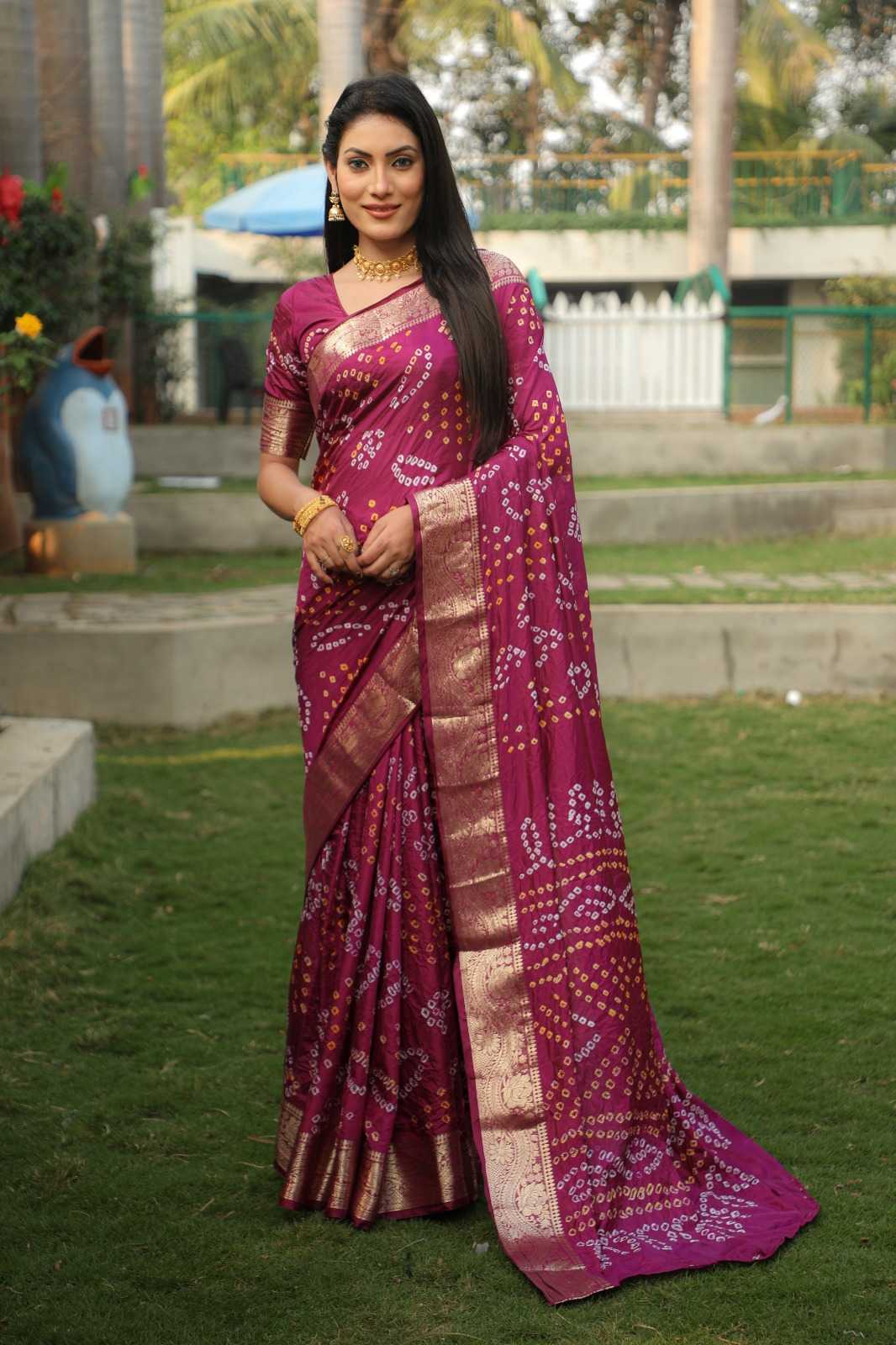 Rangoli Pure Silk Bandhani Bandhej Saree
