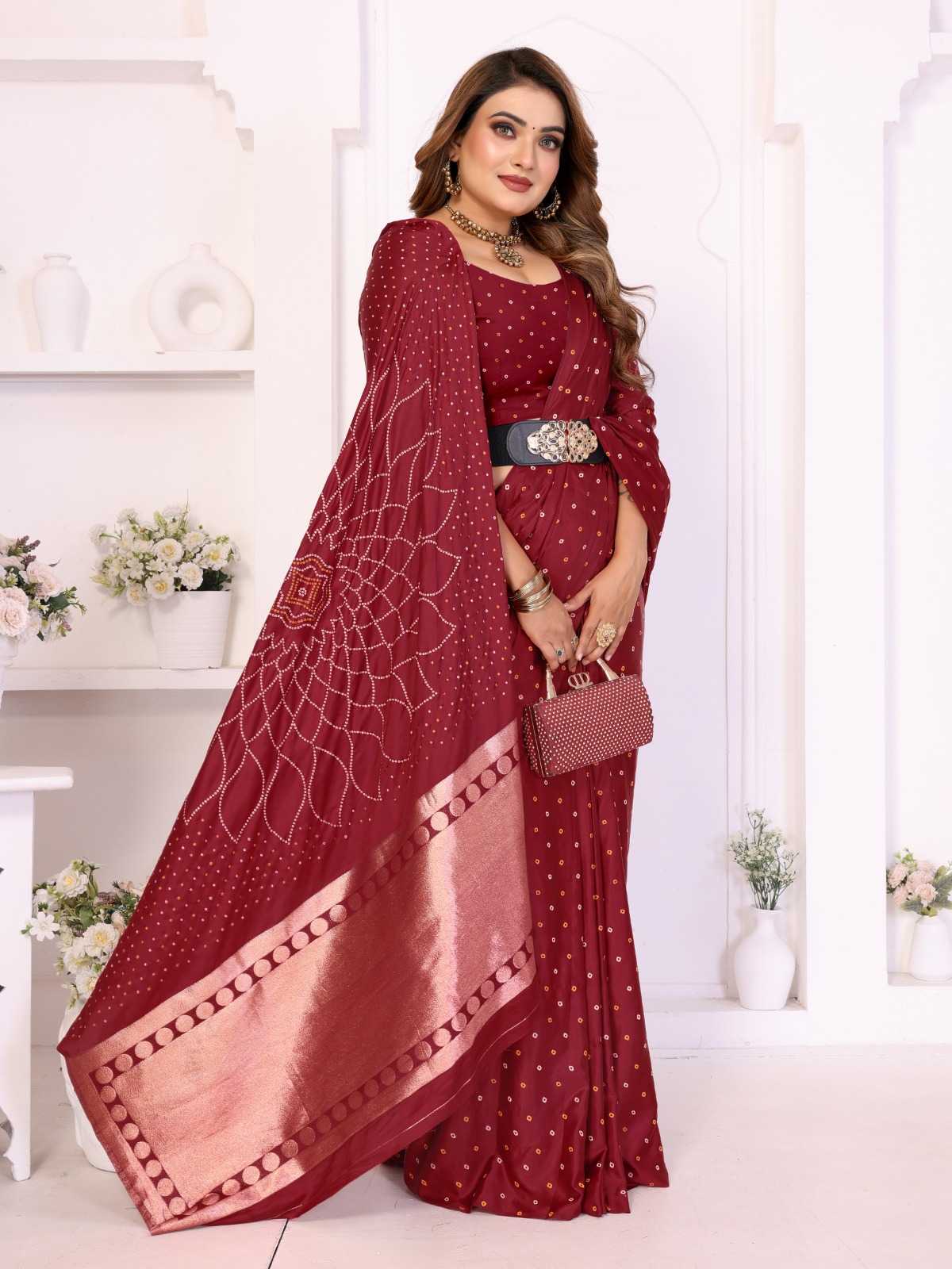 Salimar Satin Silk Bandhani Bandhej Saree