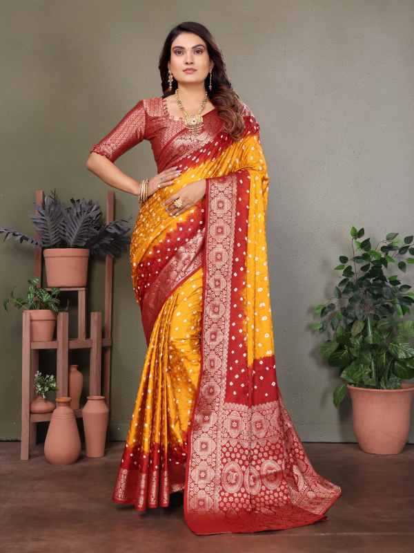 Satyavati Satin Silk Bandhani Bandhej Saree