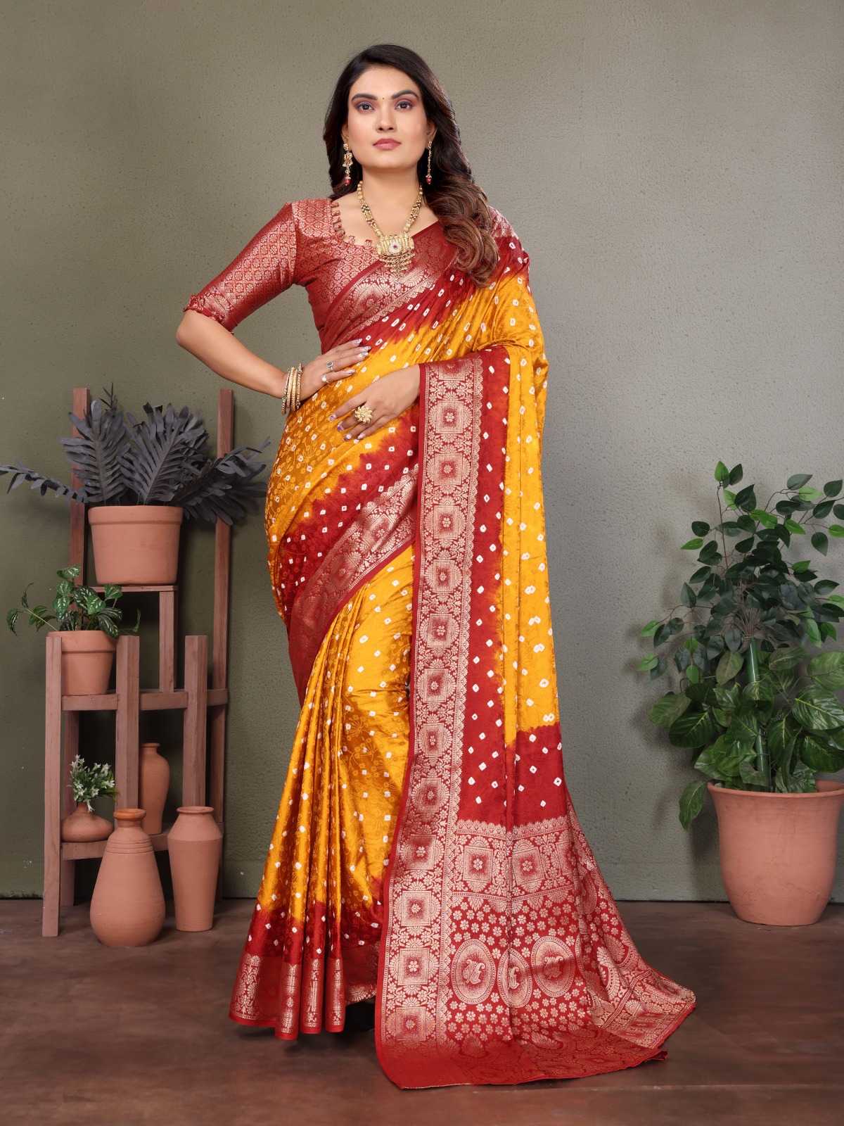 Satyavati Satin Silk Bandhani Bandhej Saree