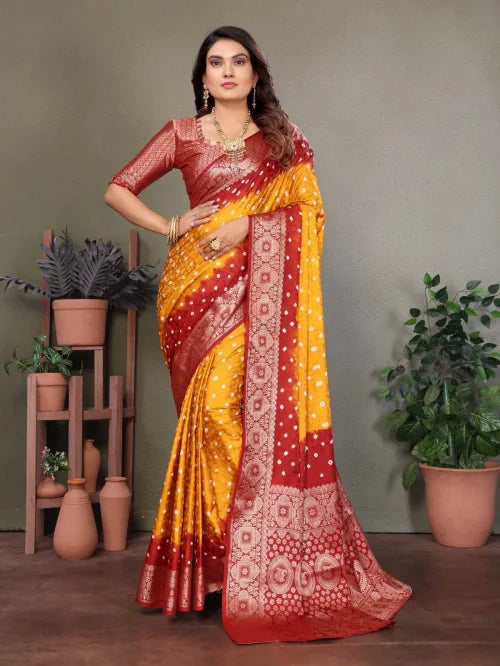 Satyavati Satin Silk Bandhani Bandhej Saree