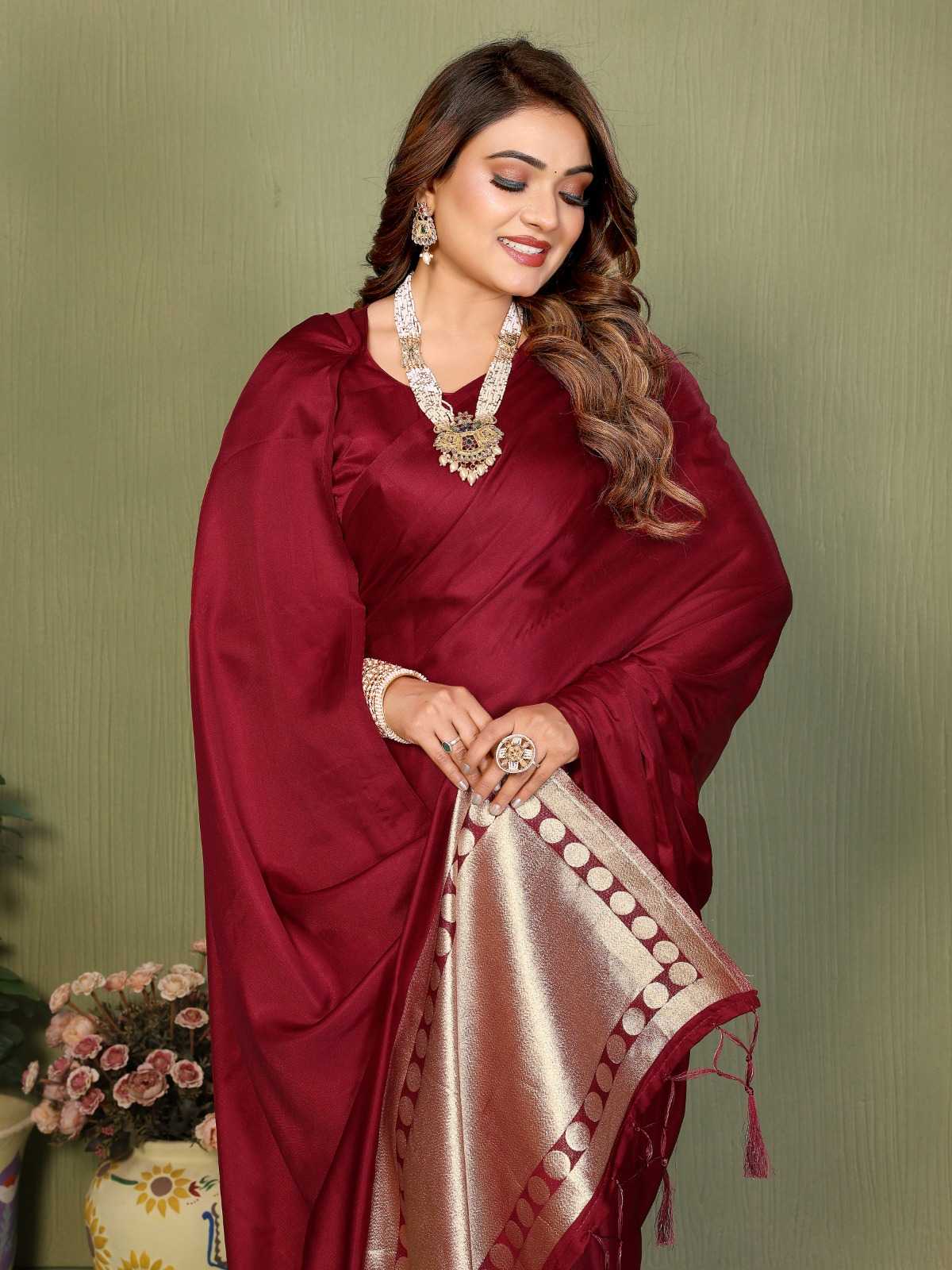 Swargini Satin Silk Zari Border Saree