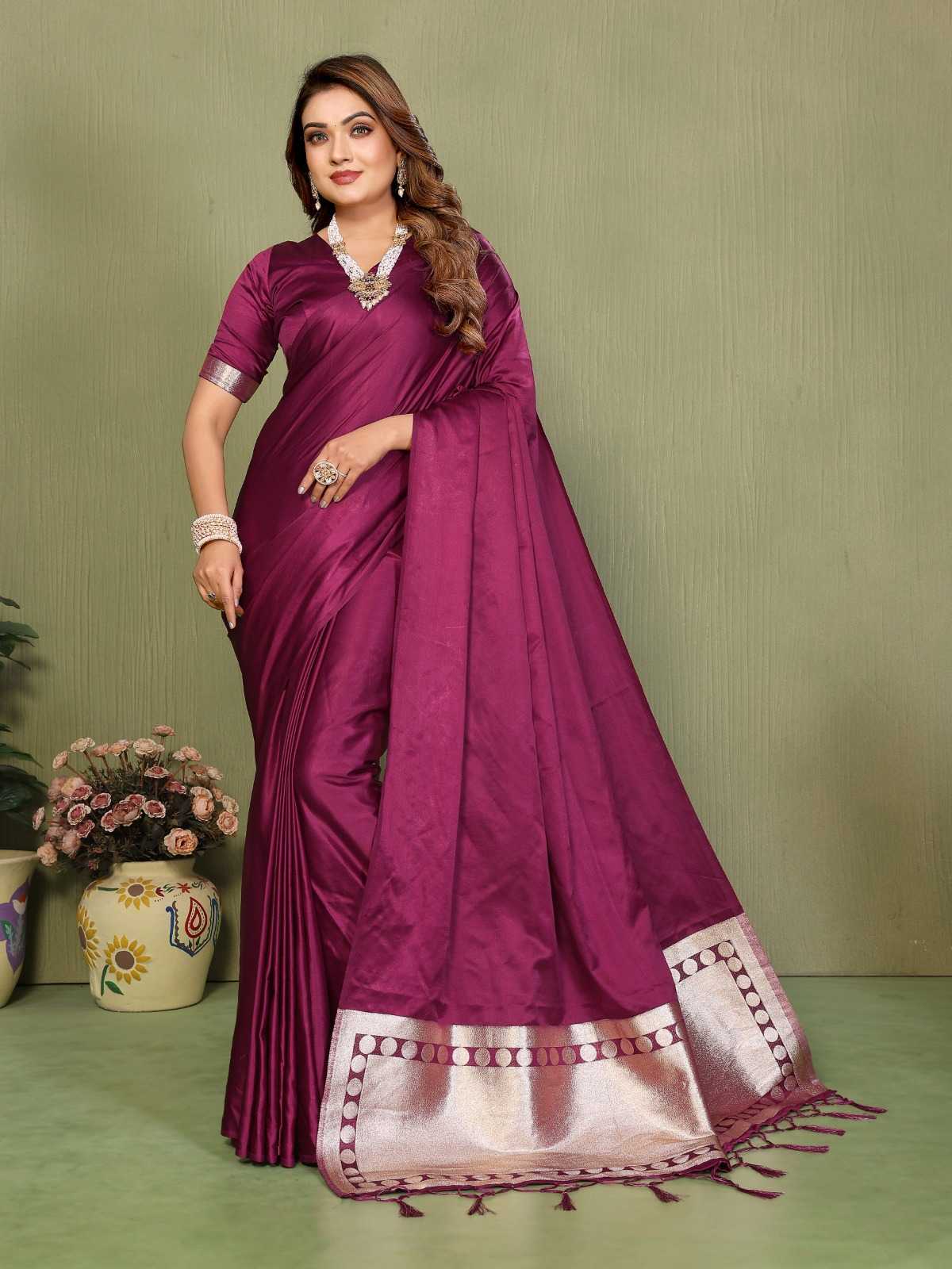Swargini Satin Silk Zari Border Saree