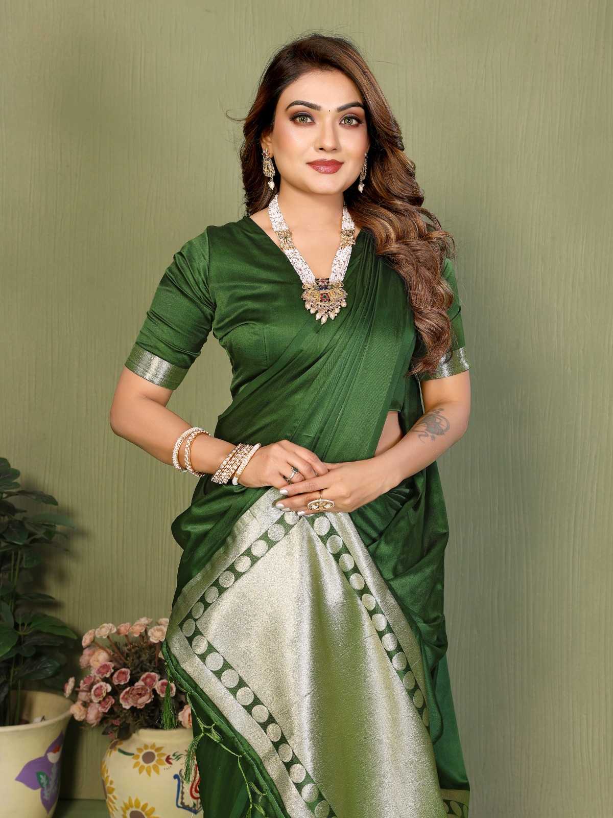 Swargini Satin Silk Zari Border Saree