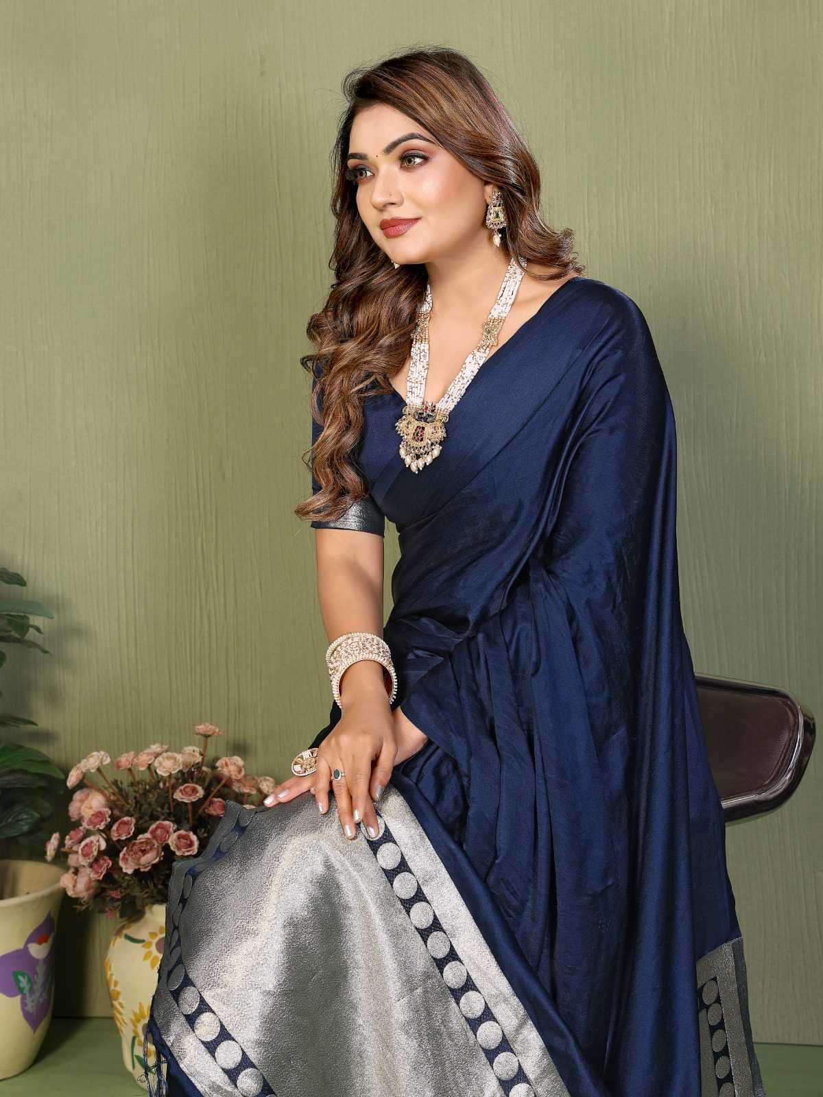 Swargini Satin Silk Zari Border Saree