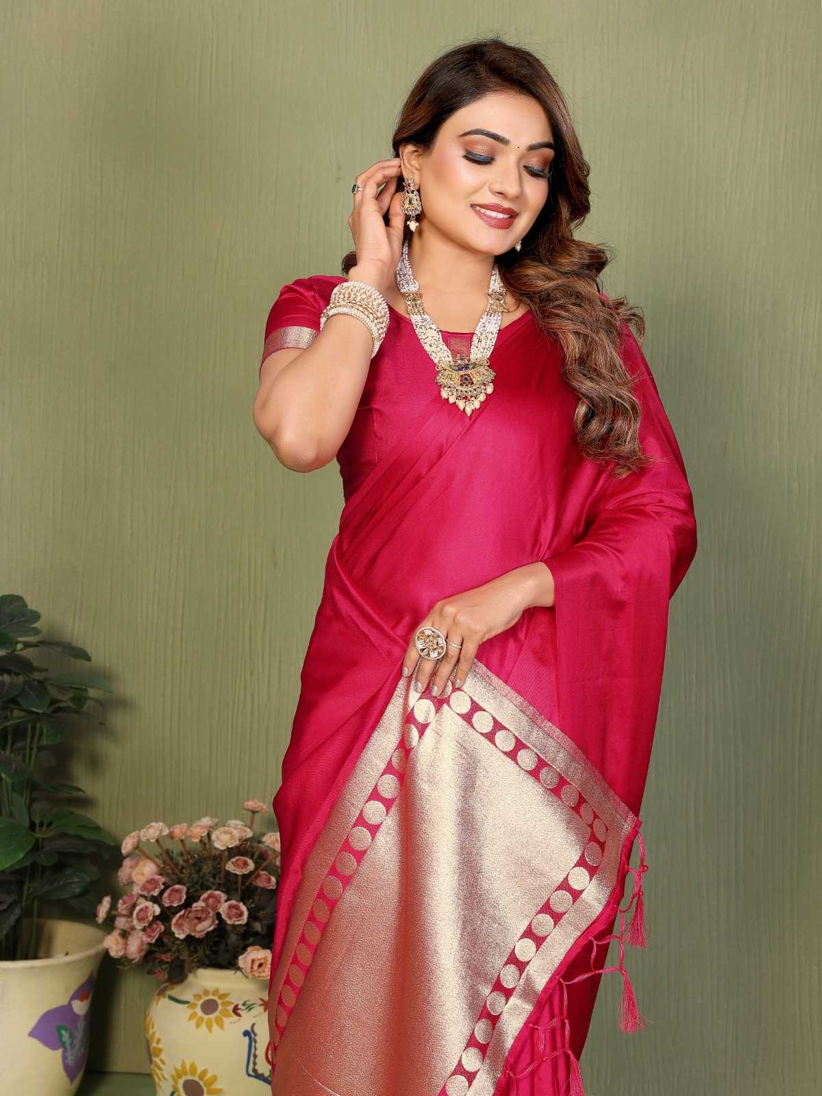 Swargini Satin Silk Zari Border Saree